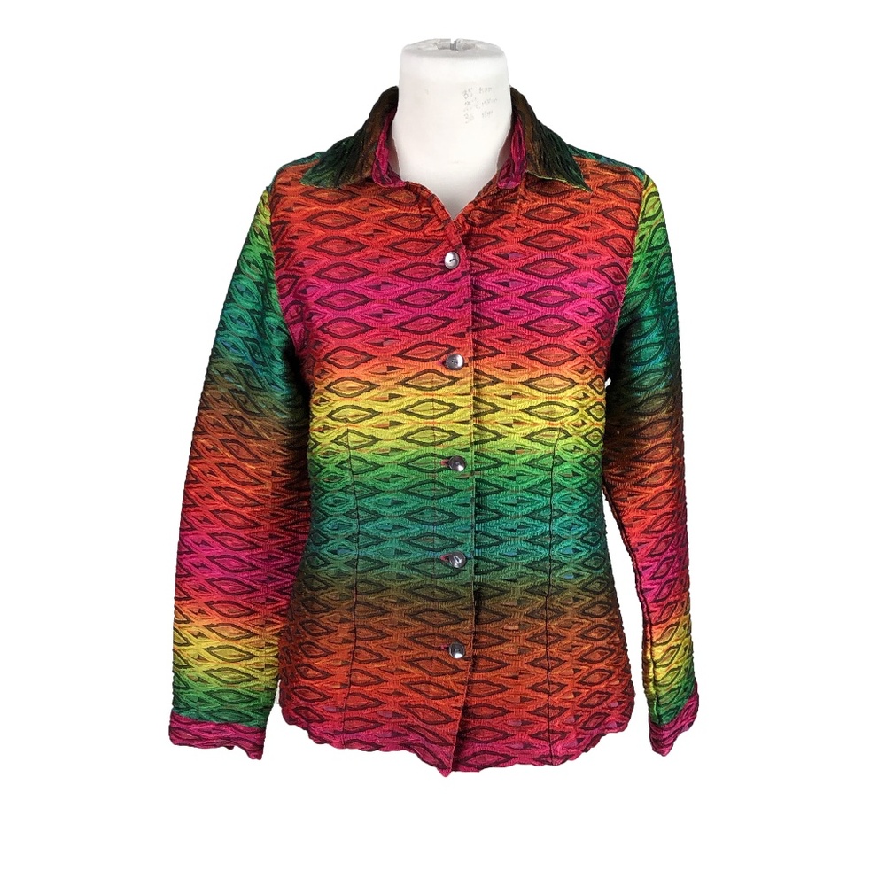 Chico's 0 Small Button Front Jacket Rainbow Ombre - image 1